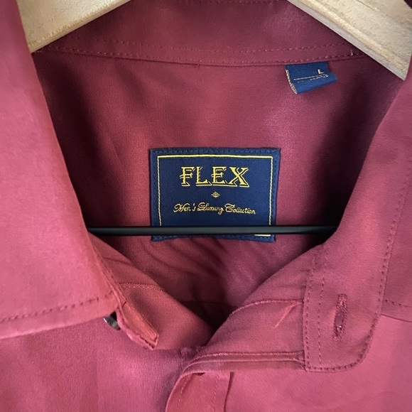 Flex Men’s Button Down Shirt Size Large Burgundy Red Short Sleeve Soft - Picture 4 of 4